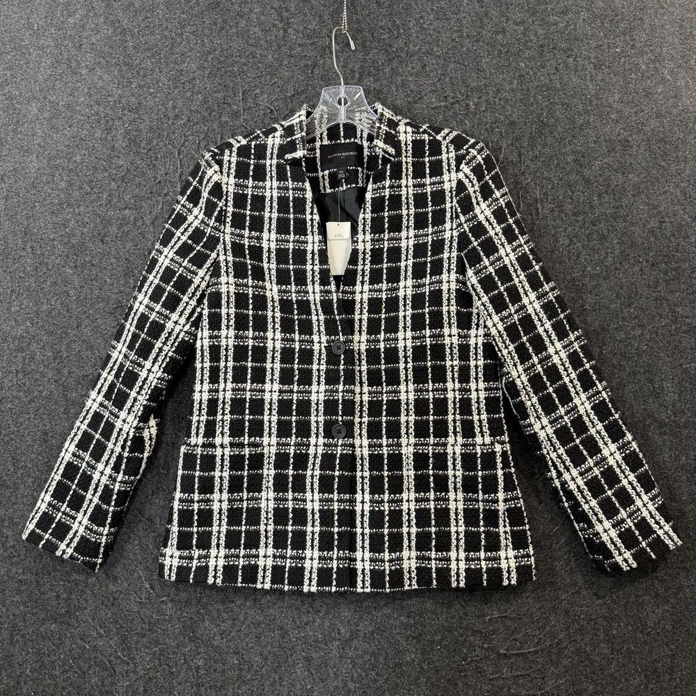 Banana Republic Jacket Women's XS Black White Plaid Boucle Tweed Blazer